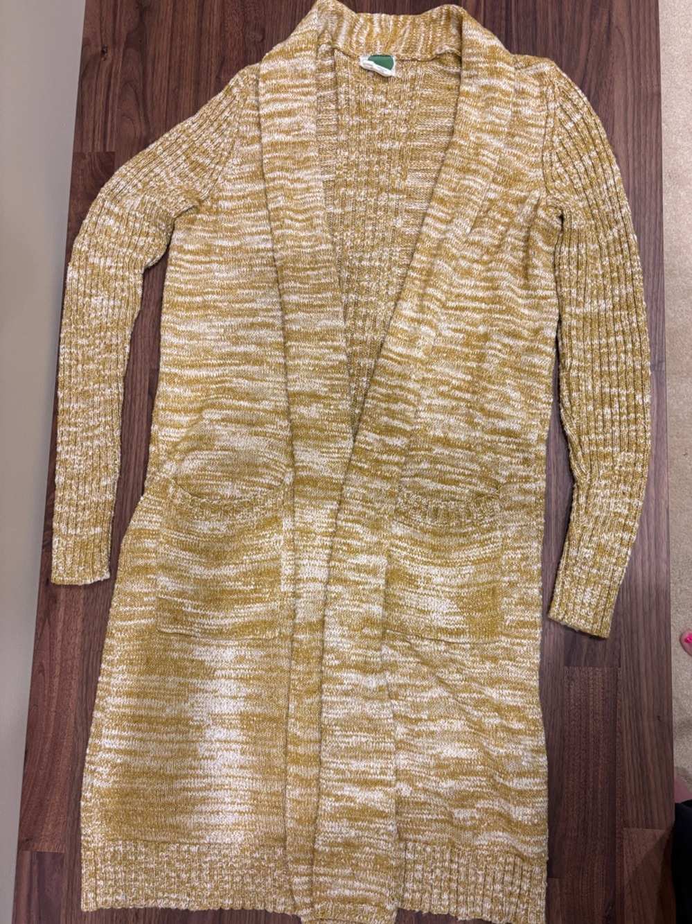 Anthropologie Women’s Long Open-Front Cardigan Sweater in Mustard